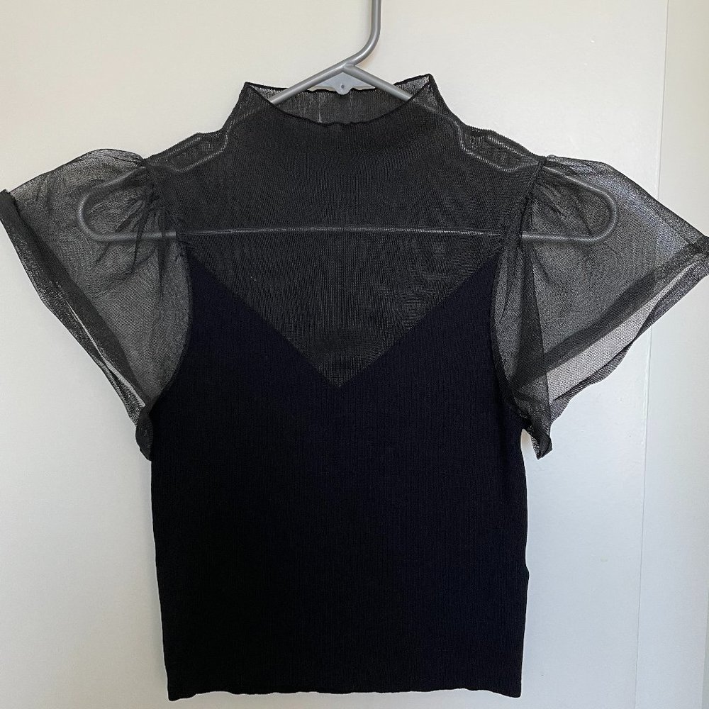 ZARA mesh puffed sleeve crop top black - totally badass